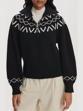 NEW Varley Size L Women's Sigrid Fairisle Half-Zip Sweater - Black